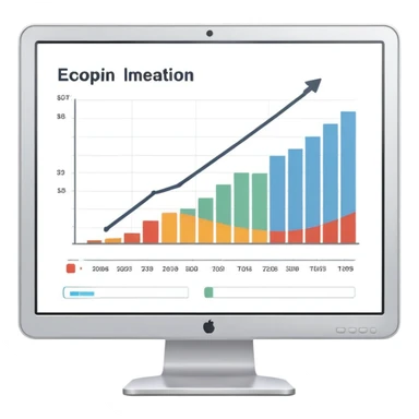 computer screen displaying a single presentation slide with a title line and a chart icon sticker