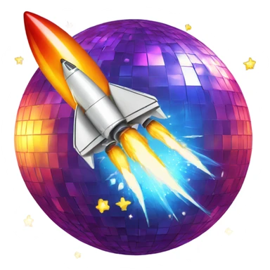 Rocket ship smashing through a disco ball sticker