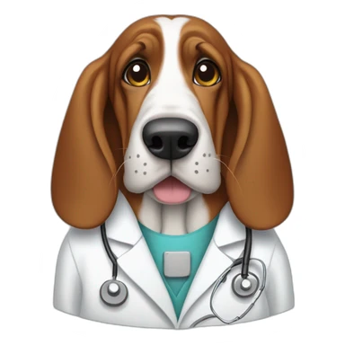 Basset-Hound using a doctor coat sticker