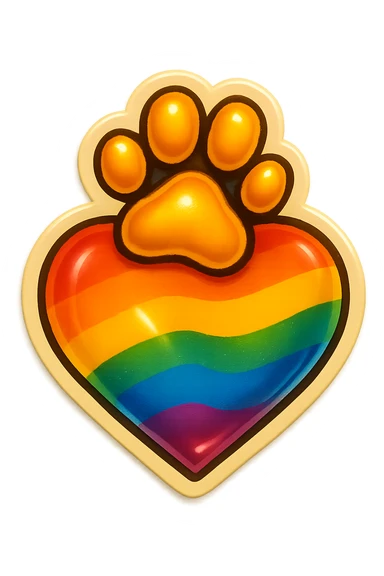 rainbow pride heart with a paw print on top, retro stickers style, no text sticker