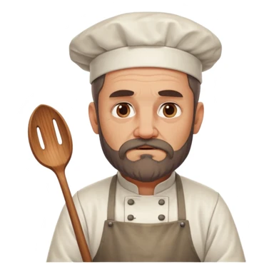 medieval fat chef, middle-aged, bearded, sly, grim-faced emoji, eil face like hes hidin something  sticker