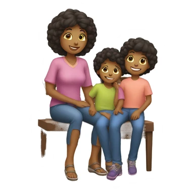 Mother and her children sitting sticker