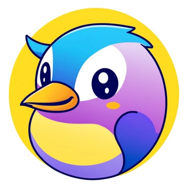 A stylized bird head with a blue and purple gradient, in a circular shape sticker