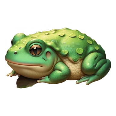 Meme-Worthy Cute Sleeping Toad Portrait Emoji, Head resting peacefully with a contented smile, showcasing a stout, textured body with softly closed eyes in serene, restful slumber, Simplified yet adorably endearing features, highly detailed, glowing with a soft, drowsy woodland light, high shine, relaxed and utterly lovable, stylized with an air of playful laziness, soft glowing outline, capturing the essence of a sleeping toad that feels destined to become the next viral icon of adorable rest! sticker