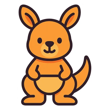 cute cartoon kangaroo icon, rounded shapes, friendly expression, visible pouch, modern icon style sticker