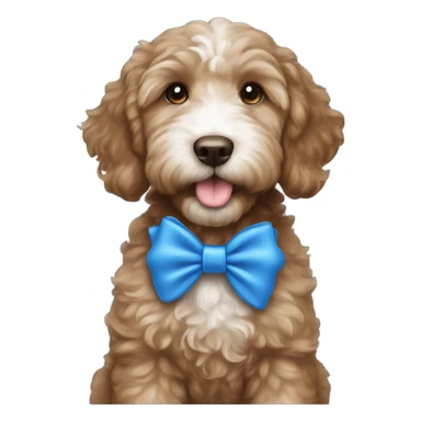 dark brown goldendoodle puppy white nose and chest blue bow in ear  sticker