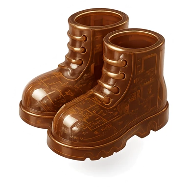 brown boots, 3D style, glossy finish sticker