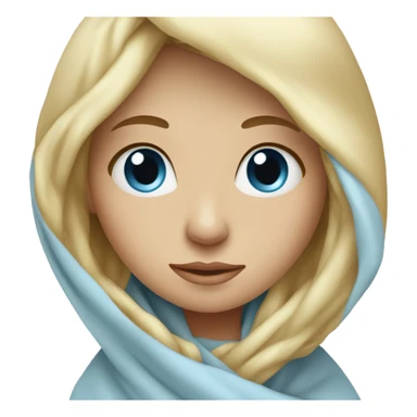 Blonde girl with light blue eyes wrapped in a blanket with head sticker