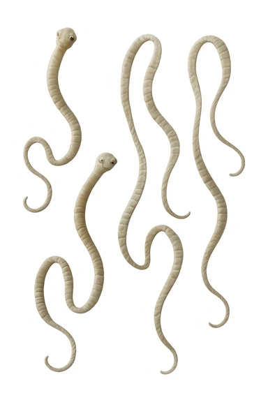 CINQUE PARASSITI COME LA TENIA FLUTTUANO IN ARIA, iperrealistico 4k sticker