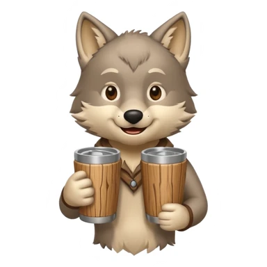 Wolf cartoon wholding wood tumber sticker