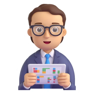 man wearing glasses and looking at data, 3D emoji style sticker