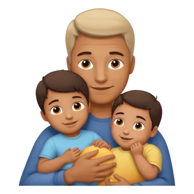The father stands under the soft sunlight, his strong arms holding his child close to his chest, his gentle face glowing with a warm smile. sticker