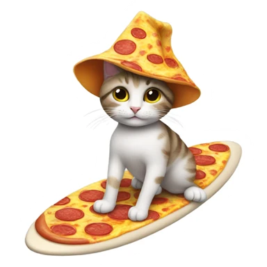 Cat wearing a pizza hat surfing sticker