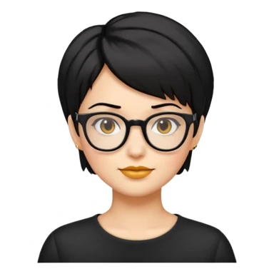 mujer de cabello corto negro y lentes, cabello con puntas hacia afuera, emoji style sticker