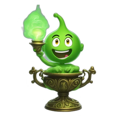 green genie coming out of a genie wonder lamp, environmentally friendly, represensting unrealistic hopes sticker