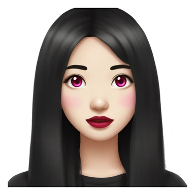 girl, asian, pale skin with pink splotches, beauty marks, eye liner, lashes, plump pink lips, red eyes, long black hair, y2k style clothes sticker