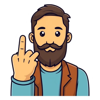 a man with a long brown beard showing the middle finger sticker