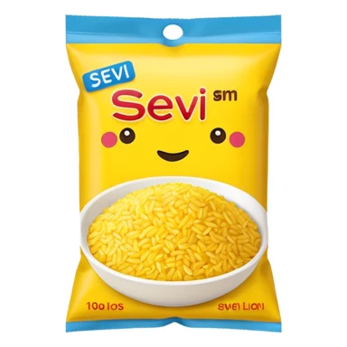yellow rice in a packet without any face on it with the name on the packet "sev" sticker