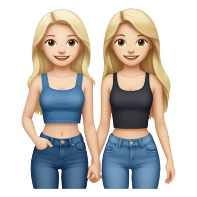 a long hair brunette pale girl and a blonde girl in jeans and crop tops smiling friends sticker