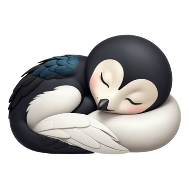 Meme-Worthy Cute Sleeping Magpie Portrait Emoji, Head resting peacefully with a contented smile, showcasing a sleek, elegant form with eyes gently closed in serene slumber and glossy, contrasting plumage, Simplified yet adorably endearing features, highly detailed, glowing with a soft, drowsy urban light, high shine, relaxed and utterly lovable, stylized with an air of playful laziness, soft glowing outline, capturing the essence of a sleeping magpie that feels destined to become the next viral icon of adorable rest! sticker