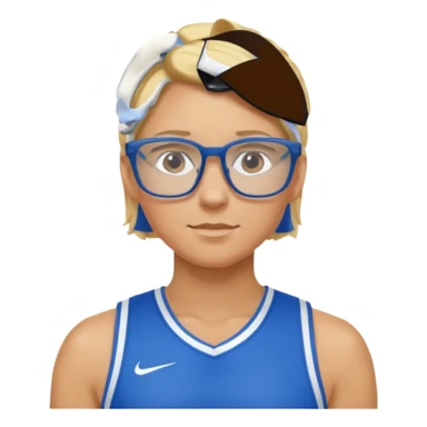 Blonde Athlete with Glasses – Blonde hair, blue sports jersey.

 sticker
