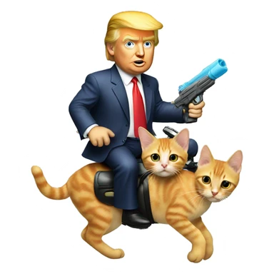 donald trump riding a kitten holding a watergun sticker