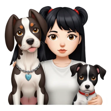 girl with long black  straight bangs hair with tattoo and a Springer dog  and  bull terrier sticker
