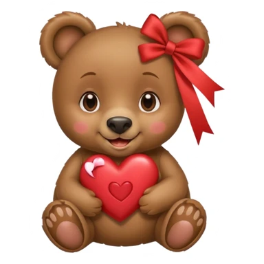 kissing female bear with heart and ruban on the ear sticker