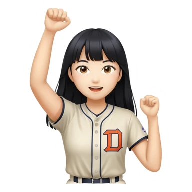 Asian woman with long black straight hair with bangs cheering for Doosan Bears baseball team sticker