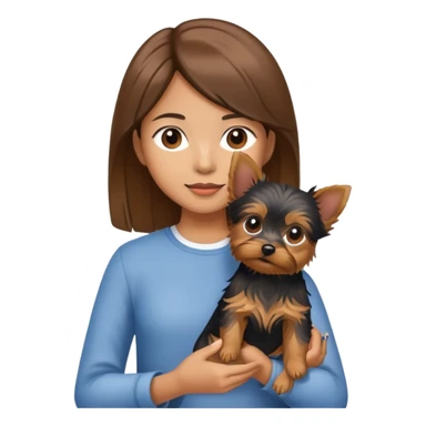 Asian brown-haired girl holding Yorkshire terrier  sticker