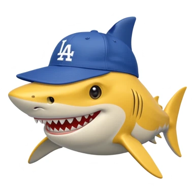 A yellow shark with a L a dodgers hat on sticker