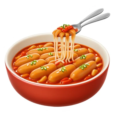 tteokbokki in a bowl, red sauce, simple background sticker