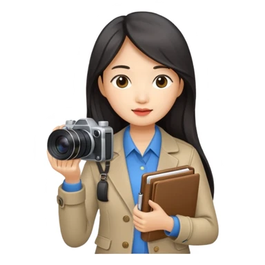 journalist asian woman long hair holding camera and notebook sticker