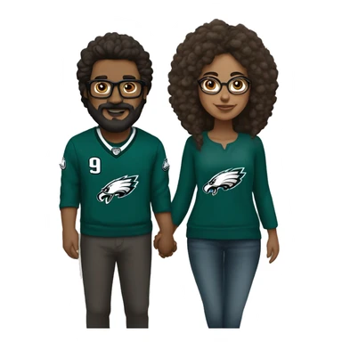 Stalky Brown guy with beard mustache and brown girl with glasses and her hair in a bun in Philadelphia eagles clothes holding hands sticker