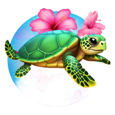 Lisa Frank rainbow Sea turtle with hibiscus  sticker