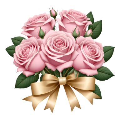 \Elegant Victorian-style bouquet of dusty pink roses with pearl accents and a gold-trimmed ribbon sticker