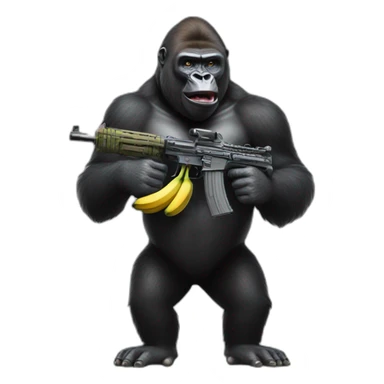 Gorilla with a banana as a machine gun sticker