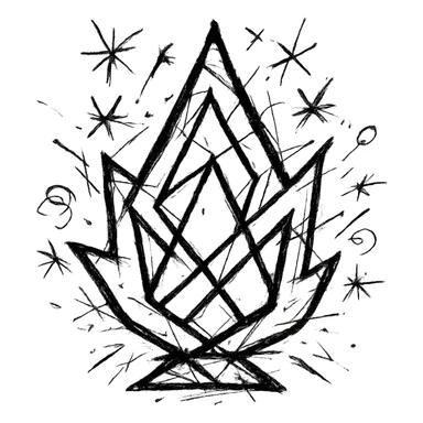 abstract flame shape, geometric style, chaotic black outline sticker