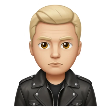 Russian 1990s gangster emoji, leather jacket,, serious face, cartoon style sticker