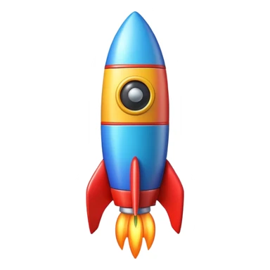 A colorful toy rocket with a cute happy face on its body sticker