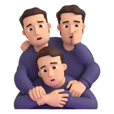 man with anxious attachment style clinging desperately to partner with worried expression and fear of abandonment sticker