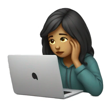 sad girl and laptop sticker