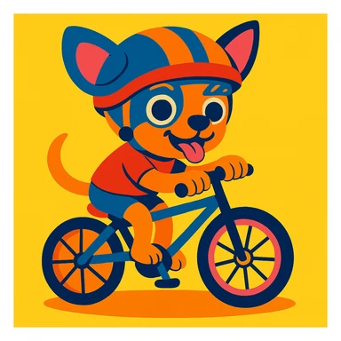 Add a colorful helmet to the chihuahua riding a bicycle, maintaining the vibrant and playful style. sticker