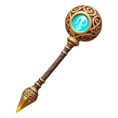 Clash of Clans aesthetic: Cinematic Playful Magic Staff Emoji, rendered in a 3D vector-style similar to standard emojis with minimal shading and bold, simplified shapes. A compact, isometric enchanted staff with intricate runic carvings and a glowing orb at its tip, softly glowing with a mystical arcane charm. Simplified yet unmistakably iconic, highly detailed and consistent, glowing with a soft radiant glow and high shine. Stylized with a touch of legendary sorcery and a soft glowing outline, capturing the essence of a powerful magic staff with a friendly, playful vibe! sticker