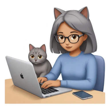 A girl is working on a laptop with a cat lying next to it sticker