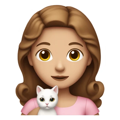 Brown hair girl with pink dress carrying a white cat  sticker