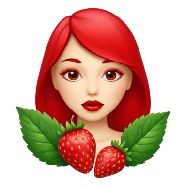 one strawberry 🍓 and red kiss 💋 fashioned stylish little emoji for “slay” reaction. subject. less details. lips with pattern of strawberry with leaf on top  sticker