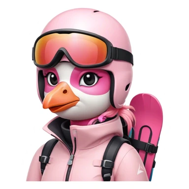 A female Skiing Flamingo with ski helmet, ski goggles , ski and ski boots. One head and two legs sticker