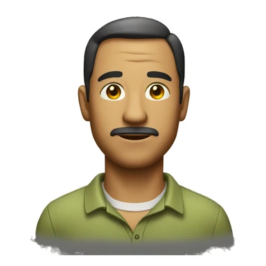 a man with an olive oil shirt, looking from the side in the camera sticker