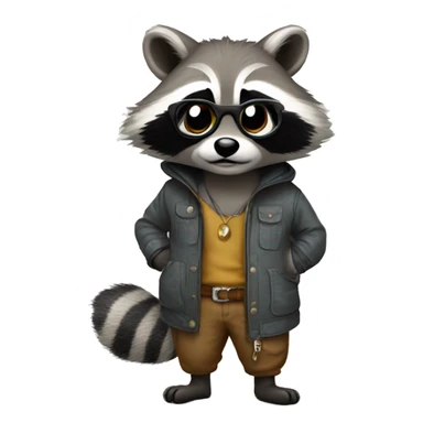 Racoon stands and thinks in casul clotes and glasses sticker